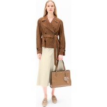 Limited Edition Kadın Krem Uzun Deri Etek