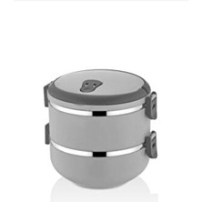 Love 2 Katlı Sefer Tası Yemek Termosu Gri