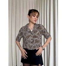 AyrStore Leopar Desenli Crop Gömlek
