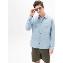 Erkek Mavi Süet Gömlek