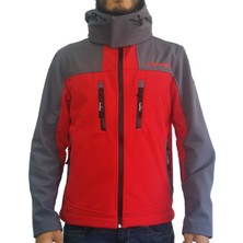 Lemigo Softshell Kırmızı-Gri Kapşonlu Mont
