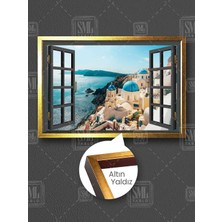 Açılan Pencere Santorini Adası Manzara Yunanistan Greece Çerçeveli Yatay Kanvas Tablo