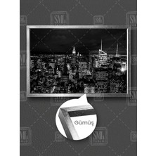 Gece New York Şehir Manzarası Metropol Şehir Işıkları Çerçeveli Yatay Kanvas Tablo
