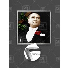 CT3031286 Mustafa Kemal Atatürk Chp Kırmızı Yaka Mendili Asil Türk Çerçeveli Kare Kanvas Tablo