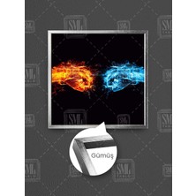 Ateş ve Su Yumruk Savaş Fire Water Zıtlık Art Dekor Çerçeveli Kare Kanvas Tablo