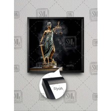 Gözü Kapalı Elinde Kılıç ve Terazi Tutan Themis Adalet Hukuk Büro Dekor Çerçeveli Kare Kanvas Tablo