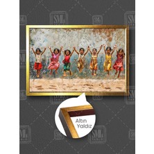 Mutluluğun Resmi Sokakta Oynayan Hintli Çocuklar Çerçeveli Yatay Kanvas Tablo