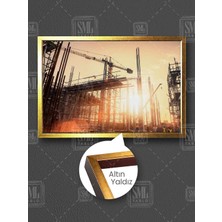 Kule Vinç Şantiye Güvenlik Yapı Inşaat Alanı Denetim Bina Çerçeveli Yatay Kanvas Tablo