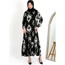 Desenli Bürümcük Elbise Siyah