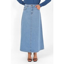 Yüksek Bel A Kesim Denim Etek Açık Mavi