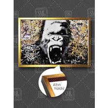 Sinirli Goril Grafitti Sokak Sanatı Gorilla Hayvan Dekor Çerçeveli Yatay Kanvas Tablo