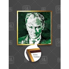 Mustafa Kemal Atatürk Karimzatik Portre Yeşil Beyaz Çerçeveli Kare Kanvas Tablo