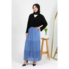 Vellichor Kadın Şifon Astarlı Piliseli Etek Mavi