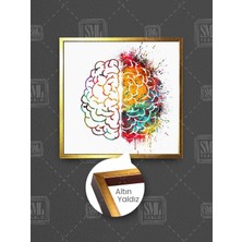 Renkli Sağ ve Sol Beyin Nöroloji Nörolog Muayenehane Dekor Çerçeveli Kare Kanvas Tablo