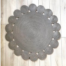 Özcan Tasarım Gri Yuvarlak Örme Jüt Halı - Gri Hasır Halı - Örme Jüt Halı - Gri Jüt Halı - Gri Daire Halı
