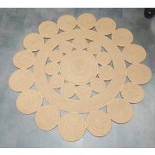 Özcan Tasarım Bej Yuvarlak Örme Jüt Halı - Bej Hasır Halı - Örme Jüt Halı - Bej Jüt Halı - Bej Daire Halı