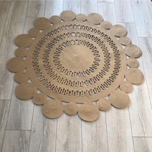 Özcan Tasarım Yuvarlak Kahverengi Örme Jüt Halı - Kahverengi Hasır Halı - Kahverengi Daire Halı