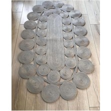 Özcan Tasarım Gri Oval Hasır Halı - Gri Oval Jüt Halı - Gri Örme Jüt Halı