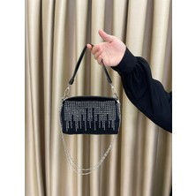 Vellichor Taşlı Model Zincirli El ve Omuz Çantası Siyah