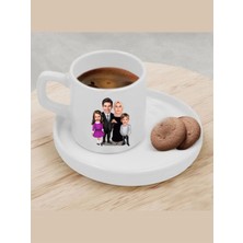 Özcan Tasarım Kişiye Özel Türk Kahvesi Fincanı Karikatür Tesettürlü Aile Fincanı