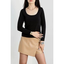 U Yaka Kaşkorse Bluz Siyah