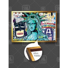 Mona Lisa New York Özgürlük Heykeli Grafiti Sokak Sanatı Çerçeveli Yatay Kanvas Tablo