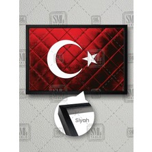 Metalik Kırmızı Ay Yıldız Türk Bayrağı Makam Arkası Dekor Çerçeveli Yatay Kanvas Tablo
