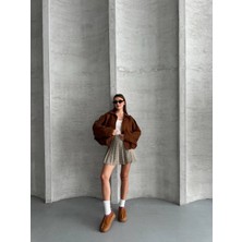 My Lunessa Zr Crop Bomber Taba Süet Oversize Ceket