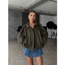 My Lunessa Zr Crop Bomber Haki Süet Oversize Ceket