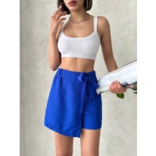 Fiyonklu Şort Etek Saks S255021