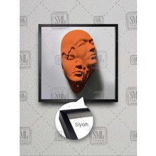 Turuncu Alçı Heykel Kafası Eriyen Iki Yüz Çerçeveli Kare Kanvas Tablo