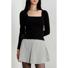 Çerçeve Yaka Kaşkorse Bluz Siyah