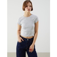 Lc Waikiki Yeni Sezon Bisiklet Yaka Dokulu Kadın Crop