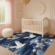 TURKISHRUG KINGDOM Lacivert Zeminli Dekoratif Kuş Figürlü Estetik Tasarım