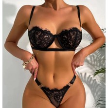 LA VIOR STYLE La Vıor Siyah Balenli Dantelli Bralet Takımı