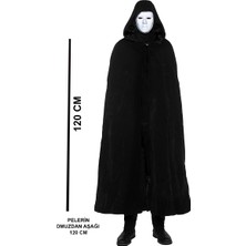 Siyah Kapüşonlu 120 cm Pelerin ve Beyaz Boyanabilir Tam Yüz Maske