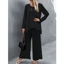 Tiana Kadın Uzun Kollu Asimetrik Detaylı Salaş Sandy Bluz ve Pantolon Ikili Takım