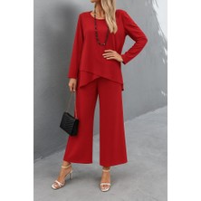 Sosostyle Kadın Uzun Kollu Asimetrik Detaylı Salaş Sandy Bluz ve Pantolon Ikili Takım