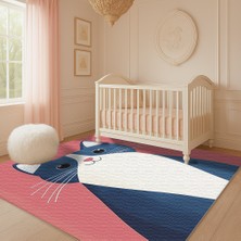 TURKISHRUG KINGDOM Çocuk Odası Halısı, Pembe Zemin, Tatlı Kedi Motifli, Kaymaz ve Yumuşak Dokulu