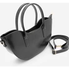 Marjin Kadın Fermuar Kapama El ve Omuz Çantası Foren Siyah