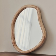Natural Ahşap Düzensiz Duvar Aynası - Asimetrik Duvar Aynası 42CM x 35CM