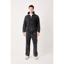 X-4002 Yaka Yarım Fermuar Yıkamalı Üç Iplik Şardonlu Sweat