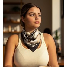 Saten Kumaş Modern Desenli Fular 47X47CM