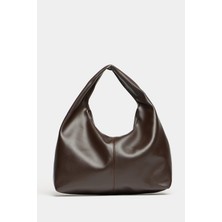 Kahverengi  Pu Deri Kadın Shopper Omuz Çantası – Yumuşak Form Vintage Model