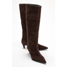 Sıora Kahverengi Süet Hakiki Deri Kadın Kısa Topuklu Çizme