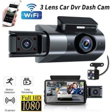 Üçlü Kameralı Dash Cam 1080P Hd Araba Dvr Araba Güvenlik Kamerası 170° Ultra Geniş Açı Kızılötesi Gece Görüşü 24 Saat Döngü Kaydı Park Izleme