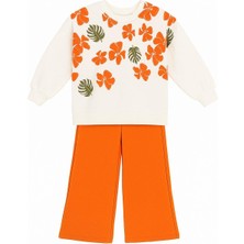 🧡 Turuncu Çiçek Desenli Kız Çocuk Eşofman Takımı