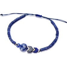 Funny Takı Sodalit ve Hematit Doğaltaşlı Nazar ve Küp Miyuki Boncuklu Unisex Bileklik