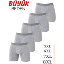 Erkek Gri Büyük Beden Boxer Pamuklu Likralı Yumuşak ve Esnek Kumaş 5'li Paket