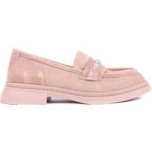 Shoetyle - Hakiki Süet Deri Bej Rengi Kadın Loafer - 25101901